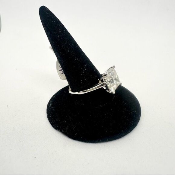 4 Carat Princess Cut Moissanite Ring 18k White Gold Finish Wedding Anniversary - Picture 5 of 12
